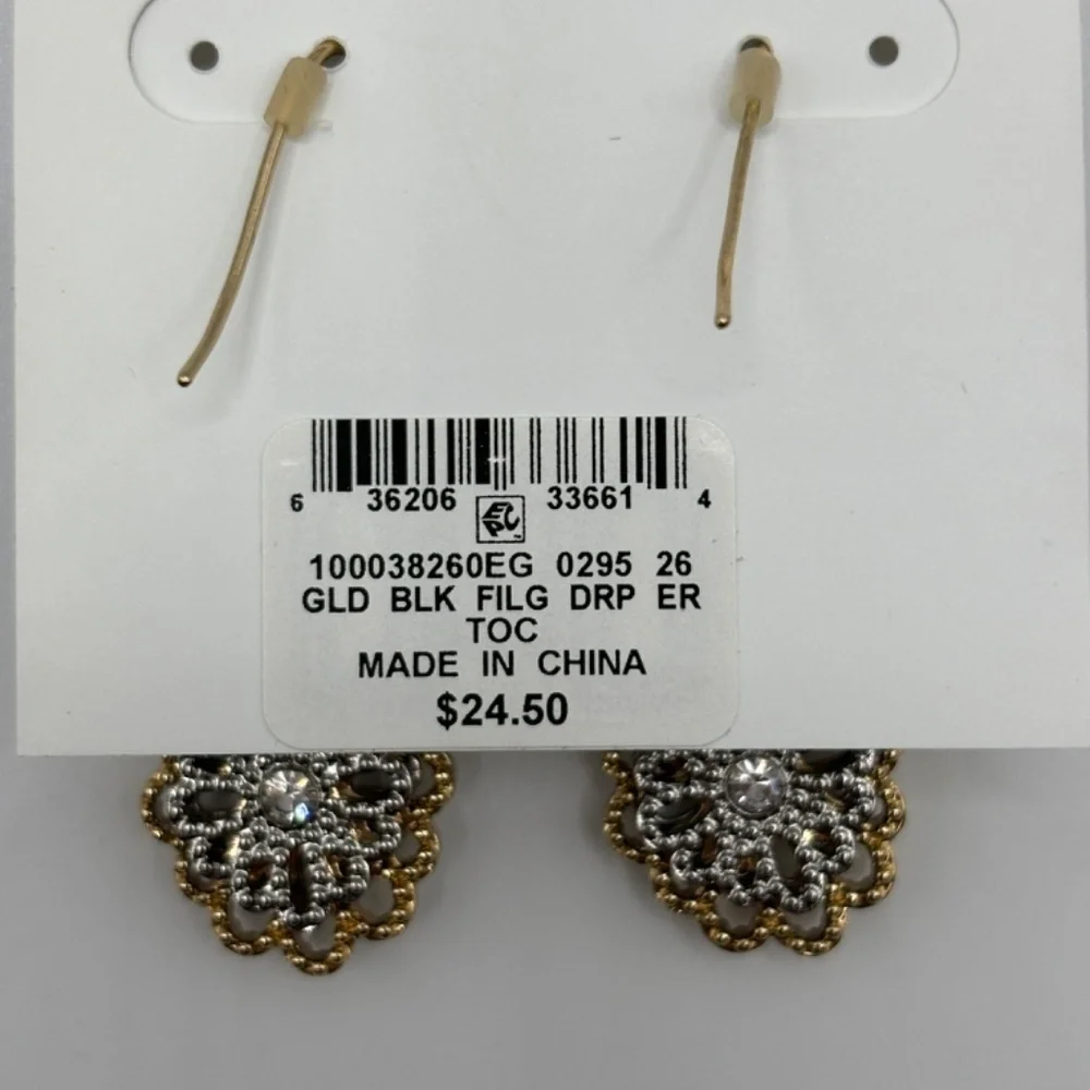 Charter Club Women's Gold Black Beaded Flower Earrings - Picture 4 of 4